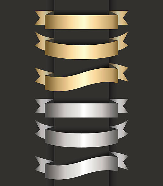 Set of gold and silver ribbon banners. Vector illustration.