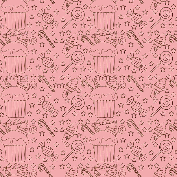 Seamless pattern with cupcakes, candy and ice cream Seamless pattern with cupcakes, candy and ice cream clotted cream stock illustrations