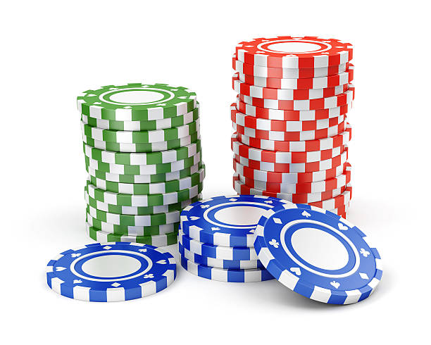 Green, red and blue casino tokens Pile of color green, red and blue casino tokens isolated on white background dibs stock pictures, royalty-free photos & images