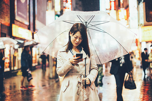 istock Japanese woman outside in the rain 489812794