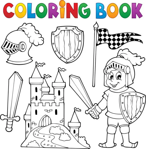 Vector illustration of Coloring book knight theme 1