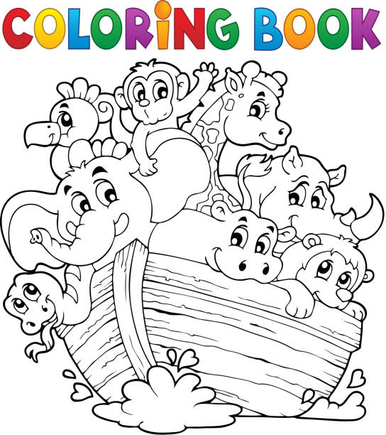 ilustrações, clipart, desenhos animados e ícones de livro de colorir noahs arca tema 1 - ark animal elephant noah