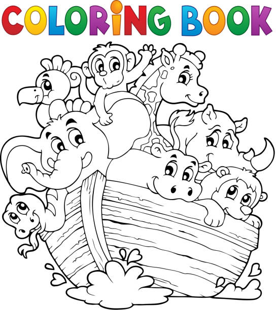 Coloring book Noahs ark theme 1 Coloring book Noahs ark theme 1 - eps10 vector illustration. noahs ark stock illustrations