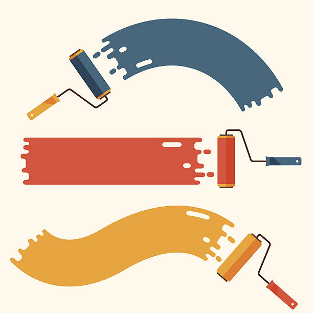 zestaw wałka szczotki z desek farbą. - dot gain obrazy stock illustrations