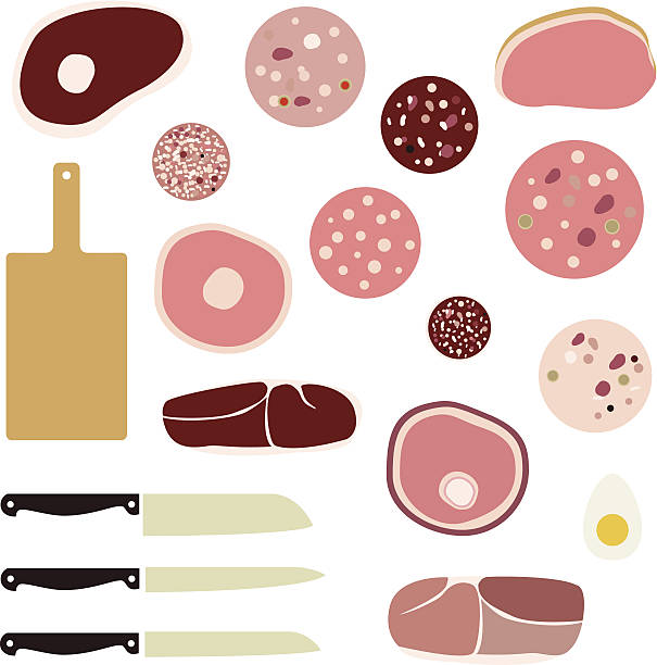 ilustrações de stock, clip art, desenhos animados e ícones de carnes da ilustração - salami chorizo sausage sopressata