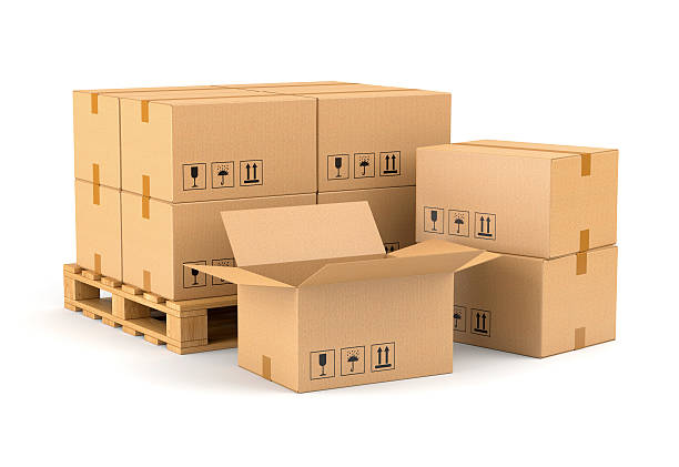 istock Cardboard boxes and wooden pallet 489813131