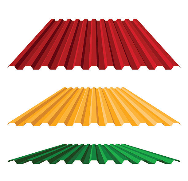 Corrugated metal roof, vector illustration Corrugated roofing panel (corrugated metal siding, profiled sheeting), vector illustration zinc stock illustrations