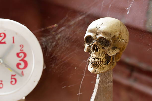 istock Skull waiting time on clock vintage tone 489814192