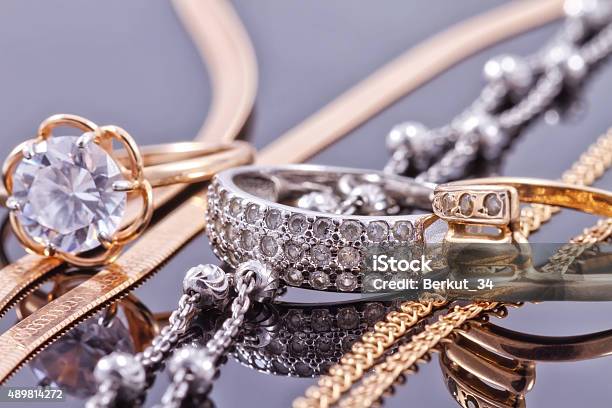 Gold Silver Rings And Chains Stock Photo - Download Image Now - Jewelry, Gold - Metal, Gold Colored