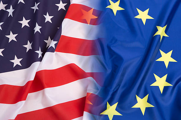 istock US flag vs. European Union flag 489814358