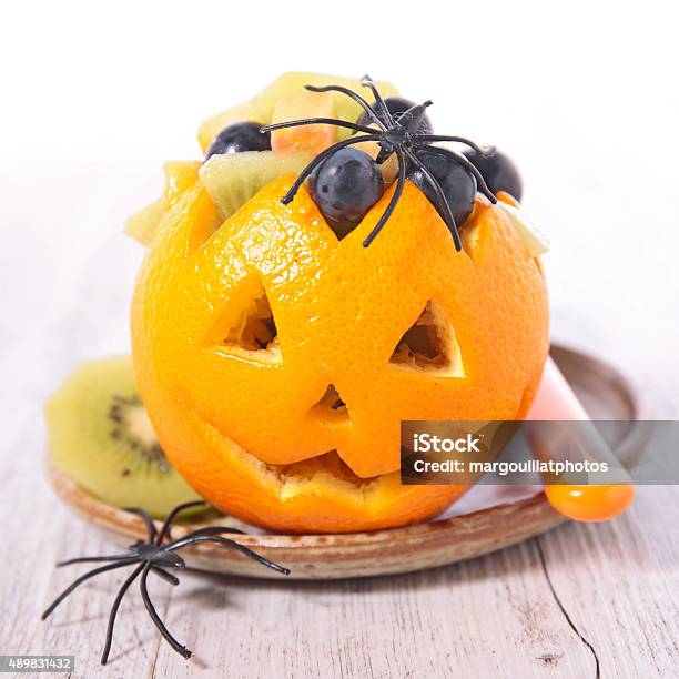 Fruit Salad For Halloween Stock Photo - Download Image Now - 2015, Autumn, Bowl