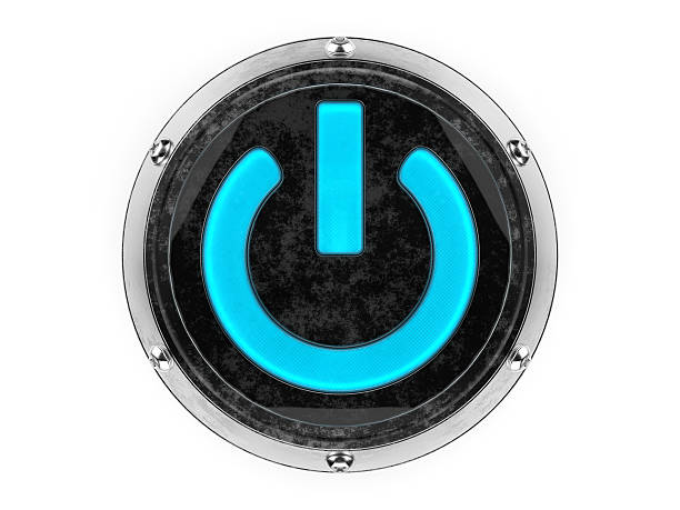 istock Glass and metal circle power symbol 489836570