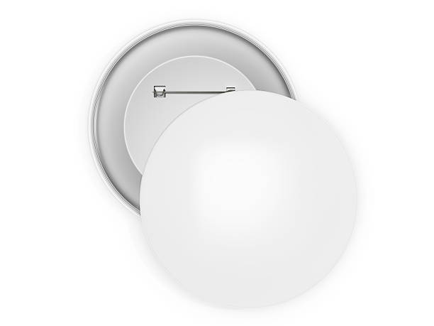 istock Two blank white circular pins isolated on a white background. 489838718