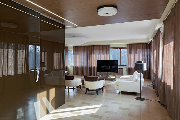 istock Home modern theater interior with big windows 489838730