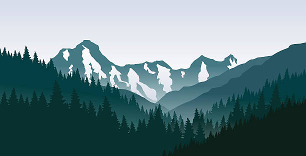 illustrazioni stock, clip art, cartoni animati e icone di tendenza di la mattina in montagna. - mountain mountain range rocky mountains silhouette
