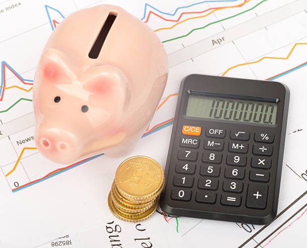 istock Piggy bank with coins and calculator 489841638