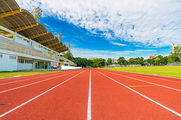 istock Running track in stadium against blusky 489842058