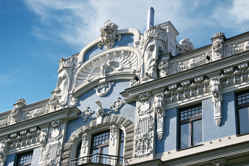 Riga, Latvia-May 16, 2008:  A classic example of Art Nouveau architecture found in Riga, Latvia.  