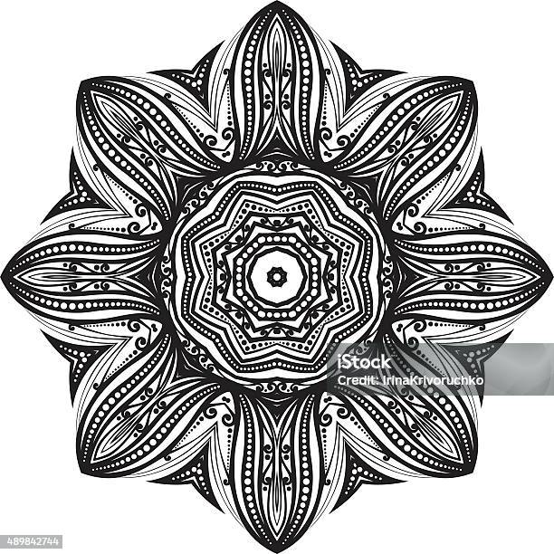 Vector Beautiful Deco Black Mandala Stock Illustration - Download Image Now - Black And White, Mandala, 2015