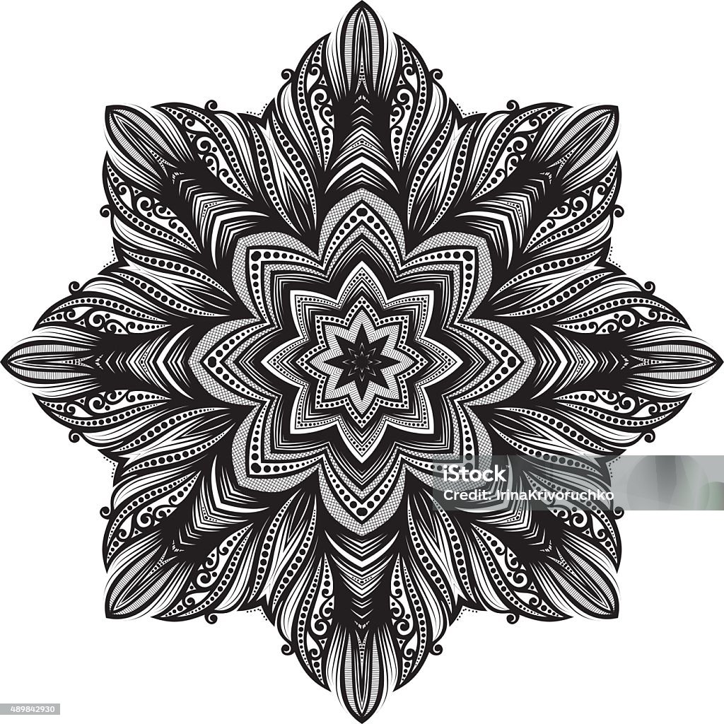 Vector Beautiful Deco Black Mandala Vector Beautiful Deco Black Mandala, Patterned Design Element, Ethnic Amulet Black And White stock vector