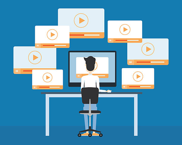 stockillustraties, clipart, cartoons en iconen met business video marketing content online concept - onconventioneel leiderschap