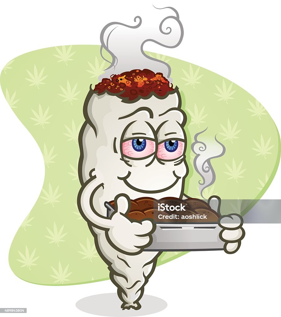 Marijuana Joint Cartoon Character with Pot Brownies - Royaltyfri Brownie - Mjuk kaka vektorgrafik