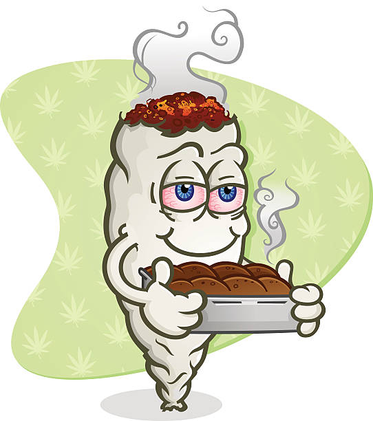 Marijuana Joint Cartoon Character with Pot Brownies A marijuana joint cartoon holding a piping hot pan of magic pot brownies blunt stock illustrations