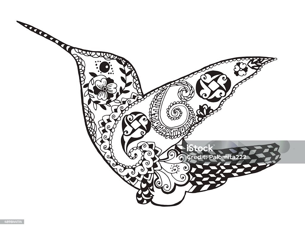 Hummingbird. Sketch for tattoo or t-shirt Hummingbird. Animals. Black white hand drawn doodle. Ethnic patterned vector illustration. African, indian, totem tatoo design. Sketch for avatar, tattoo, poster, print or t-shirt. Black And White stock vector