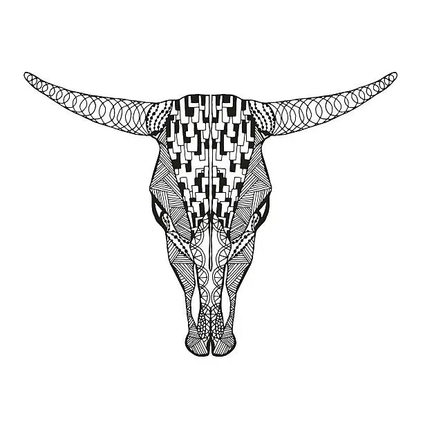 Vector illustration of Bull skull. Sketch for tattoo or t-shirt