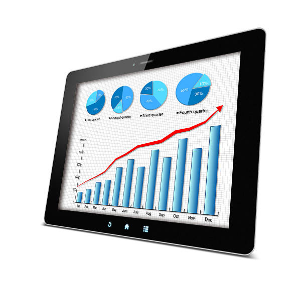 istock Business growth chart in Digital Tablet PC isolated on white 489844350