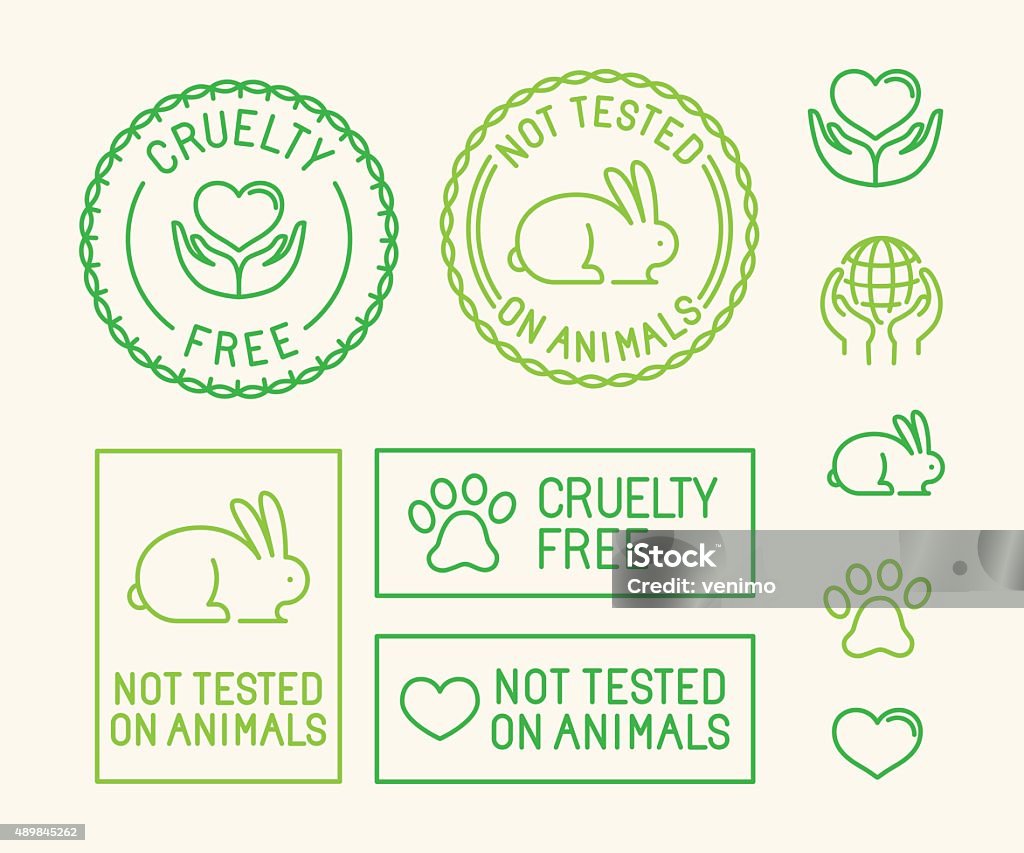 Vector set of ecology badges and stamps for packaging Vector set of ecology badges and stamps for packaging - not tested on animals and cruelty free - icons in trendy linear style Animal stock vector