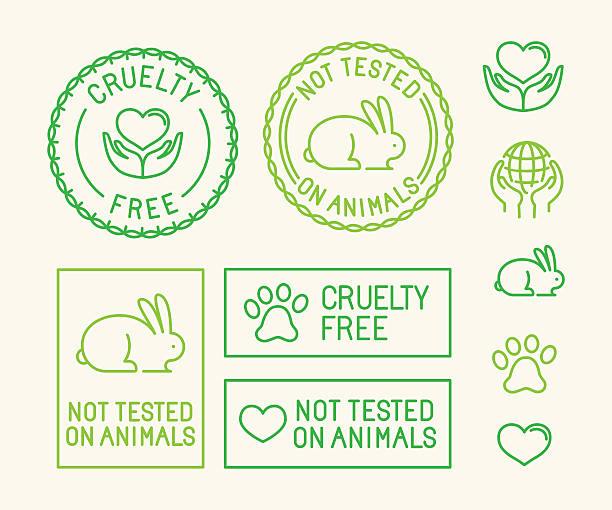 Vector set of ecology badges and stamps for packaging Vector set of ecology badges and stamps for packaging - not tested on animals and cruelty free - icons in trendy linear style cruel stock illustrations