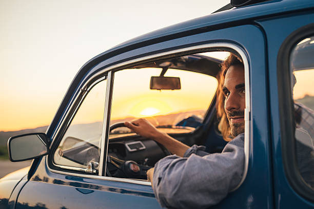 istock Young Couple Trip With Vintage Car 489845950