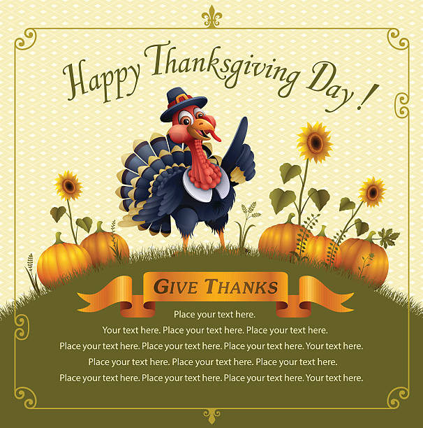 szczęśliwy dziękczynienie - thanksgiving dinner party turkey feast day stock illustrations