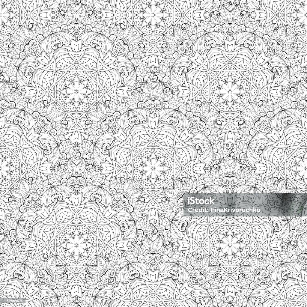 Vector Seamless Monochrome Ornate Pattern Vector Seamless Monochrome Ornate Pattern. Hand Drawn Mandala Texture, Vintage Indian Style 2015 stock vector