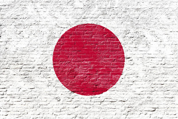 япония-национальный флаг на кирпичной стене - japanese flag concepts dirty grunge стоковые фото и изображения