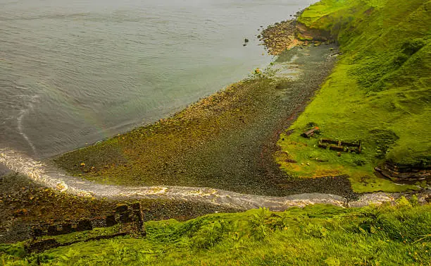 Coastal landscape island of skye Scotland dark rainy day