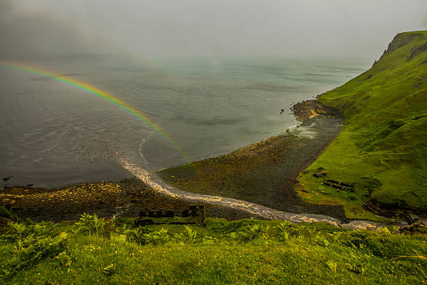 costa de la isla de skye escocia día de lluvia oscura - sehenwürdigkeit fotografías e imágenes de stock
