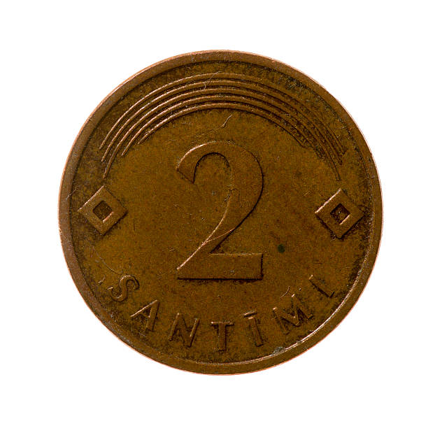 istock Coin two centimes Latvia isolated on white background. top view 489869640