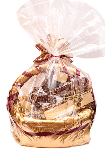 istock Basket with gifts isolated on white background 489870716