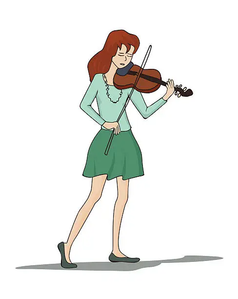 Vector illustration of young woman playing violin