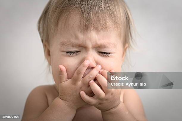 Dramatically Crying Baby Portrait Stock Photo - Download Image Now - Baby - Human Age, Illness, Pain