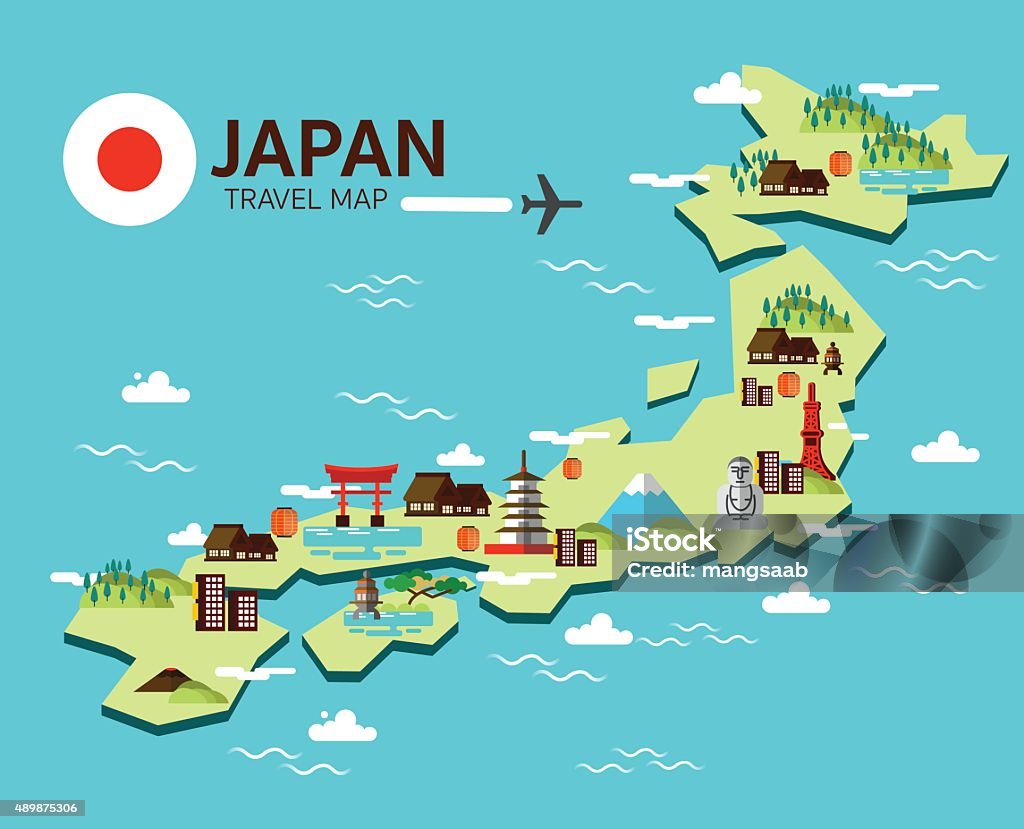 Mapa de Japón monumento y viajes. - arte vectorial de Japón libre de derechos