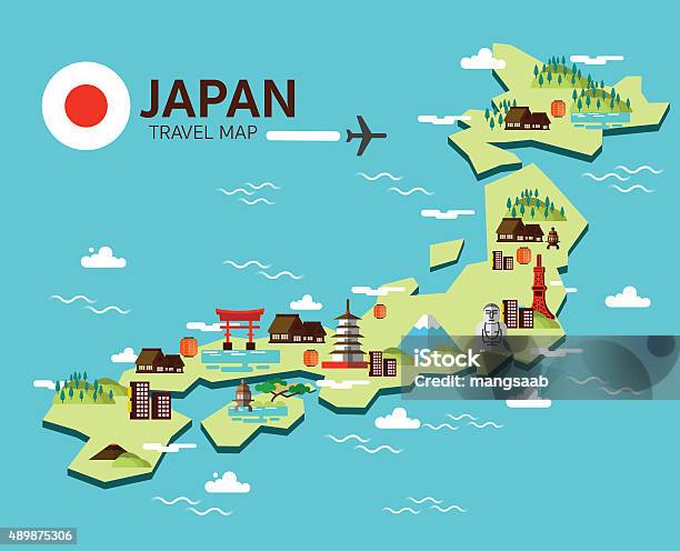 Japan Landmark And Travel Map Stock Illustration - Download Image Now - Japan, Map, Japanese Culture