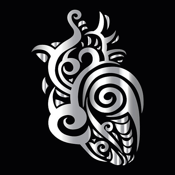 심장. 트라이블 패턴 - ornate swirl heart shape beautiful stock illustrations
