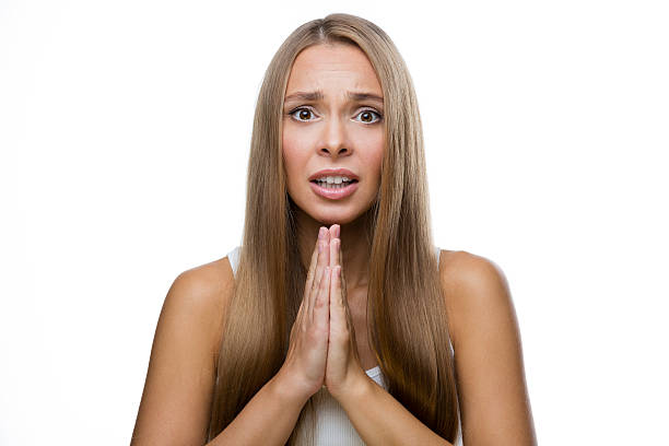 istock Woman wait something on white background 489898066