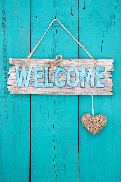 istock Welcome with with rope heart and bow 489903404