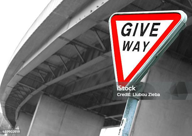 Road Sign Give Way Stock Photo - Download Image Now - Black And White, Highway, Horizontal
