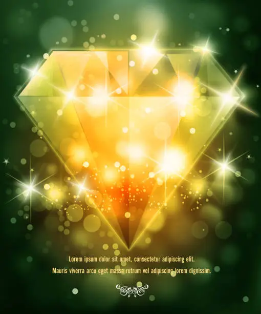 Vector illustration of Shiny Diamond on Defocused Background with Sparkle