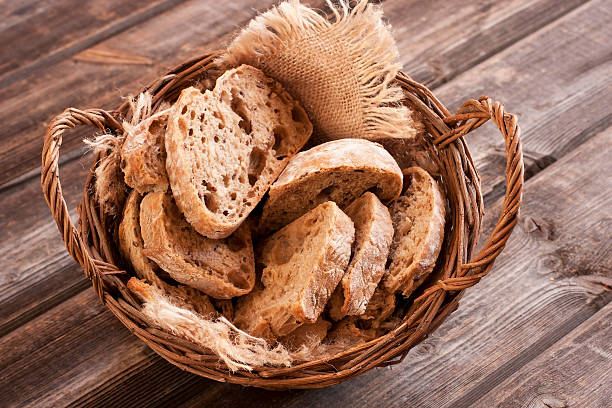 istock Tasty baguette in wicker basket 489910089